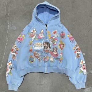 We Are Righteous Risen King Zip Up Cropped Hoodie Sky Blue sz Small